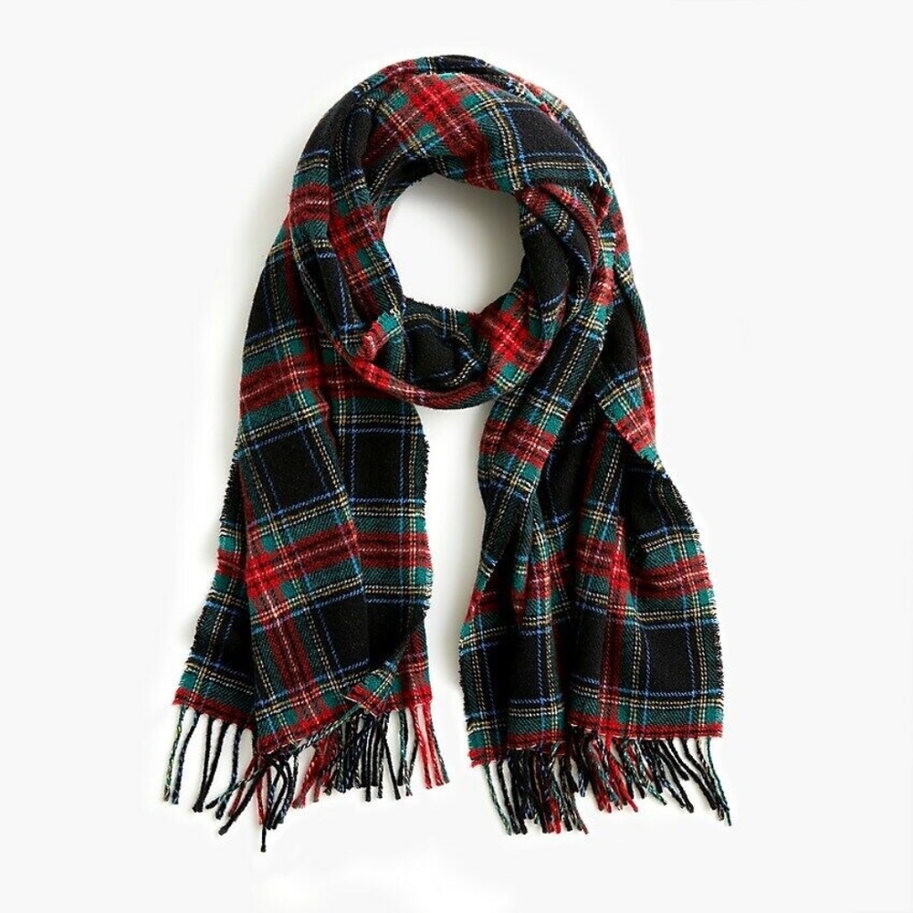 NWT J.Crew Women's Tartan scarf one size Black Multi H3794 $69.50 BE